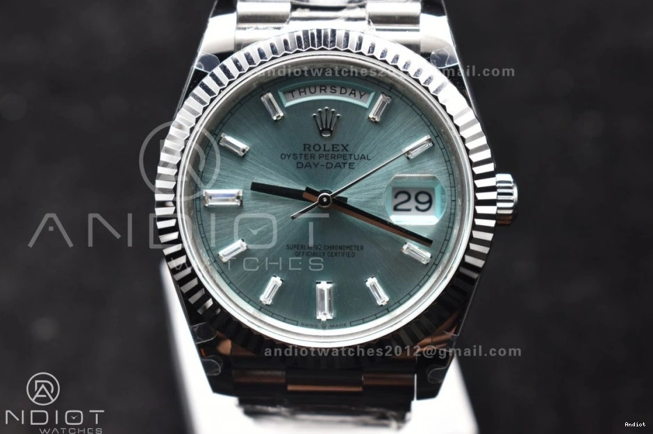 Bracelet 904L DayDate Steel President Dial A3255 40 V2 SS Blue GMF Stick On Ice 0329